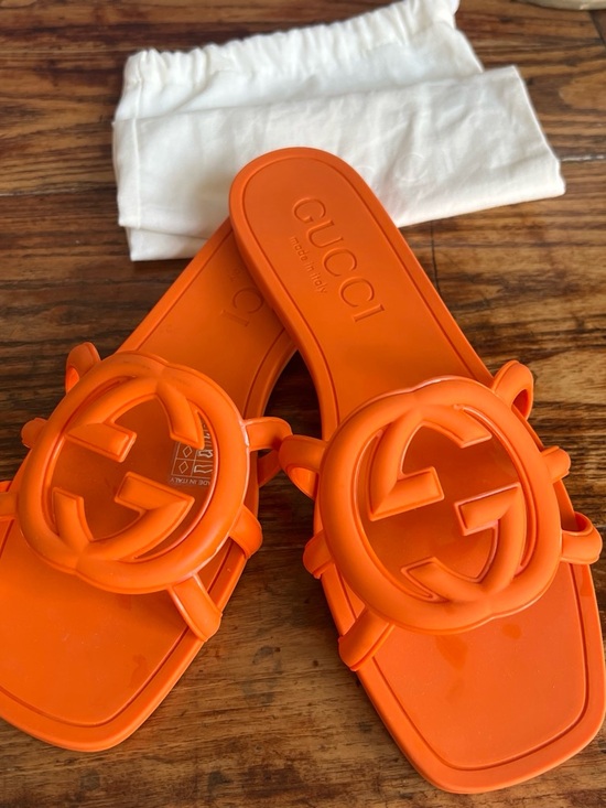 Gucci Shoes - Gucci Orange Logo Slide Sandals